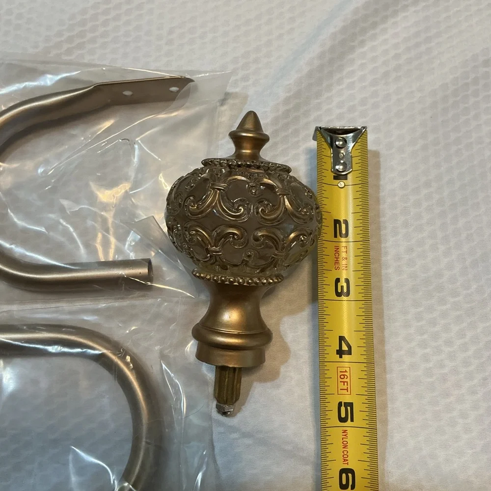 Ornate Gold Curtain Rod Finials and Brackets - Home Wall Decor